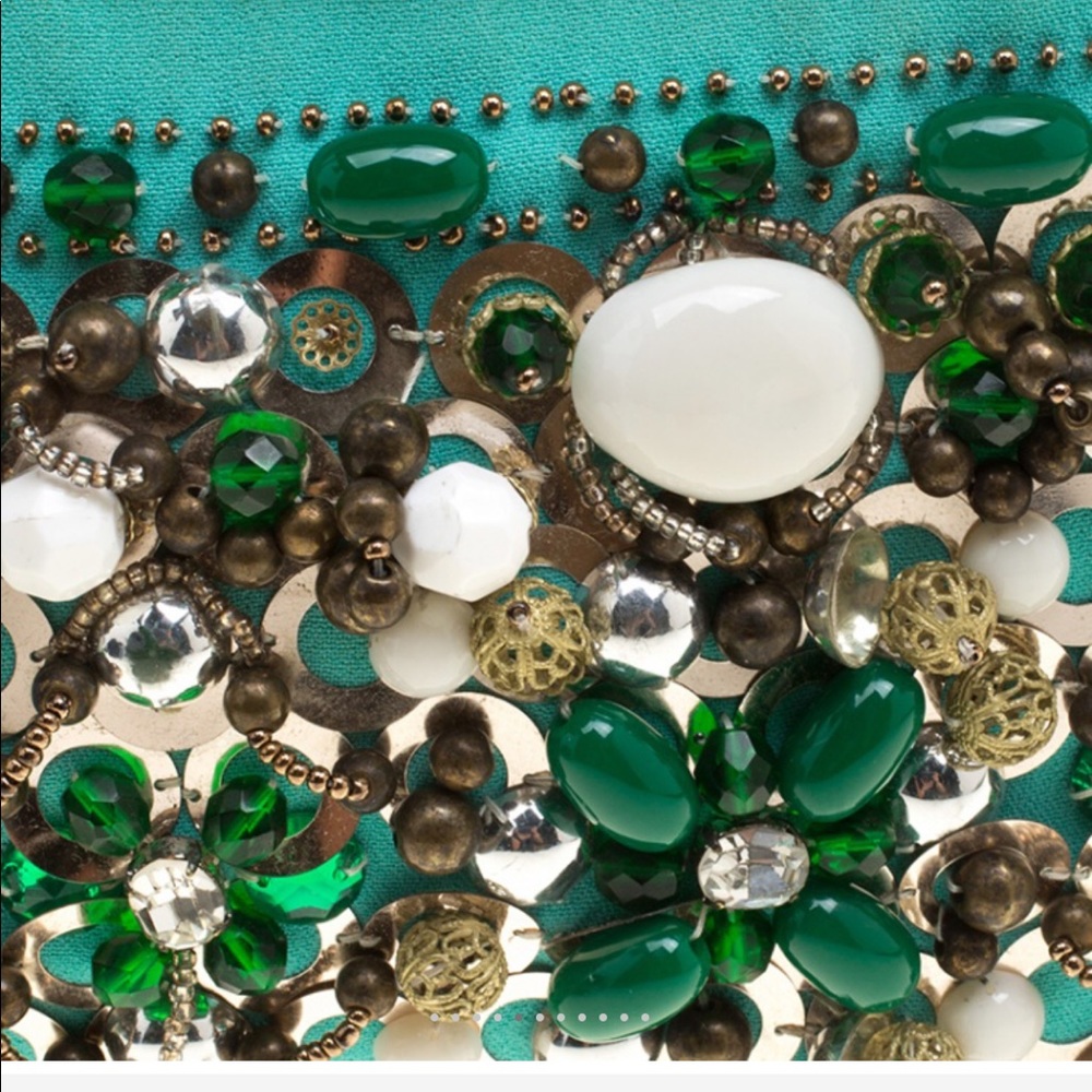 Miu Miu Bead & Sequin Bamboo Handle Turquoise Bag - image 2